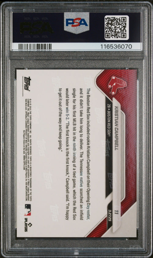 Graded 2025 Topps Now Kristian Campbell #11 Orange Foil /25 Rookie RC Baseball Card PSA 10 Gem Mint