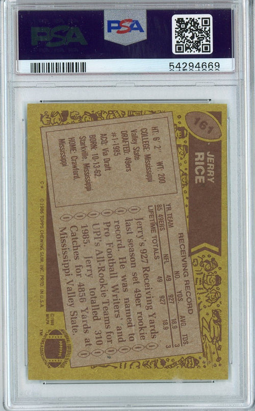 Graded 1986 Topps Jerry Rice #161 Rookie RC Football Card PSA 7 Near Mint