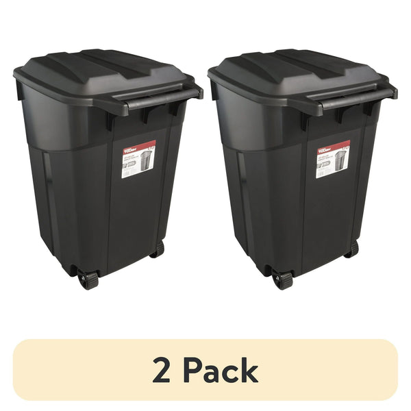 (2 pack) Hyper Tough 45 Gallon Wheeled Heavy Duty Plastic Garbage Can, Attached Lid, Black EasyOptionXY LLC