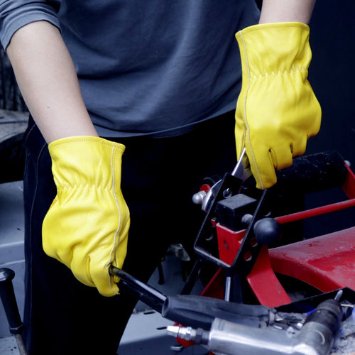 Hyper Tough Cowhide Leather Work Gloves, Size Large, Golden Color EasyOptionXY LLC