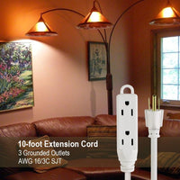 Hyper Tough 10FT 16AWG 3 Prong White Indoor 3-Outlet Extension Cord, 13 amps EasyOptionXY LLC
