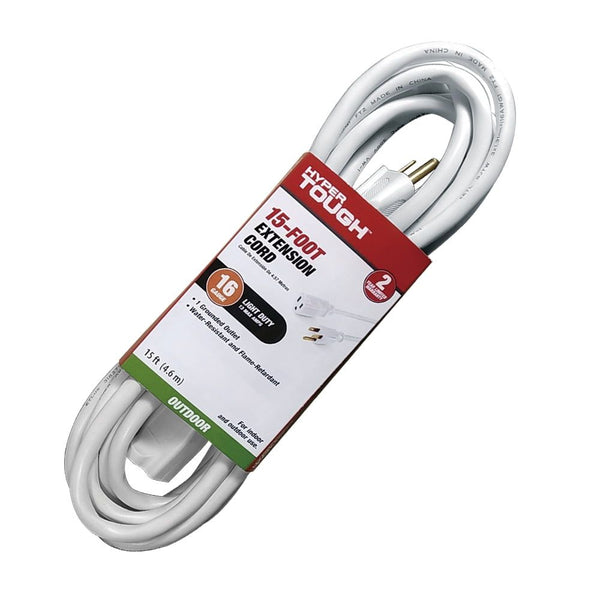 Hyper Tough 15FT 16AWG 3 Prong White for Outdoor and Indoor Use Single Outlet Extension Cord EasyOptionXY LLC