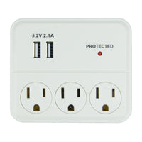 Hyper Tough Indoor 3-Outlet Surge Tap with 2 USB Ports, 15 Amps, White EasyOptionXY LLC