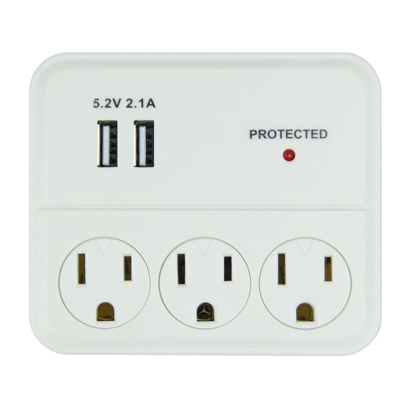 Hyper Tough Indoor 3-Outlet Surge Tap with 2 USB Ports, 15 Amps, White EasyOptionXY LLC