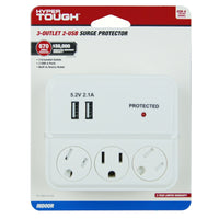 Hyper Tough Indoor 3-Outlet Surge Tap with 2 USB Ports, 15 Amps, White EasyOptionXY LLC
