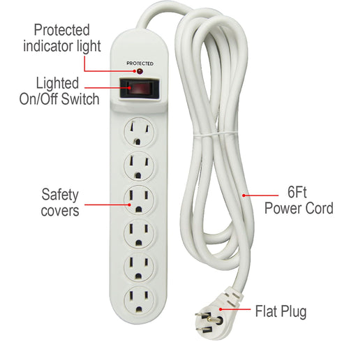 Hyper Tough 6 Outlet 6ft Surge 900-Joule Protection with Glossy White EasyOptionXY LLC