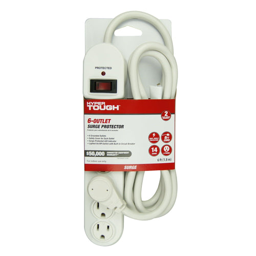 Hyper Tough 6 Outlet 6ft Surge 900-Joule Protection with Glossy White EasyOptionXY LLC