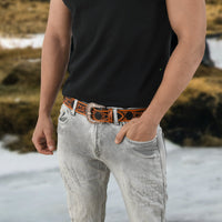Western Cowboy Leather Belt - Black & Brown