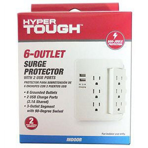 Hyper Tough 6-Outlet Surge Tap 500-Joule Protection with USB, White EasyOptionXY LLC