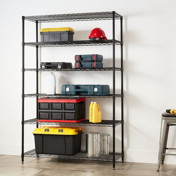 Hyper Tough Black Wire Shelf 6-Tier 72"H x 47.7"W x 18"D, 2100lbs Total Capacity EasyOptionXY LLC