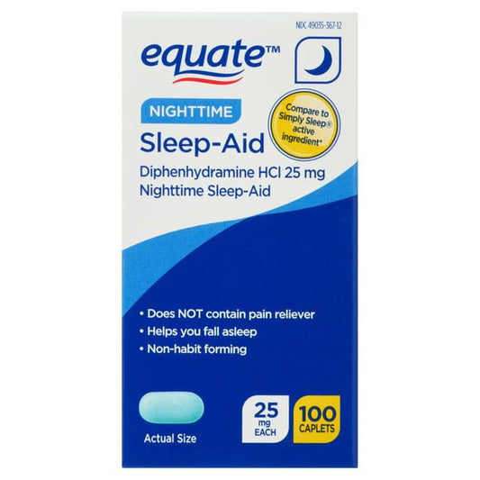 Equate Diphenhydramine HCl Nighttime Sleep-Aid Relief Caplets; 25 mg; 100 Count EasyOptionXY LLC