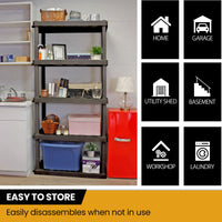 Hyper Tough Large 5-Tier Shelving Unit, W36 x D18 x H74" Interlocking Multipurpose Organizer, Black, Pack of 2 EasyOptionXY LLC