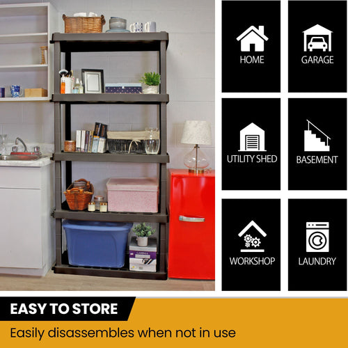 Hyper Tough Large 5-Tier Shelving Unit, W36 x D18 x H74" Interlocking Multipurpose Organizer, Black, Pack of 2 EasyOptionXY LLC