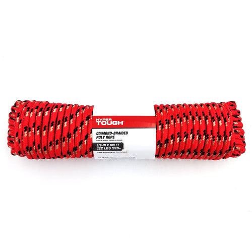 Hyper Tough 3/8 inch x 100 ft, Diamond Braided Polypropylene Rope, Red EasyOptionXY LLC