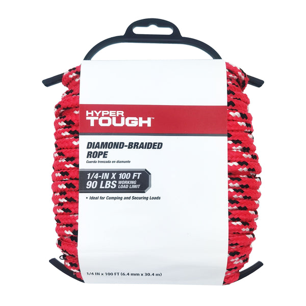 Hyper Tough Polypropylene, Diamond Braided Rope, Red, 1/4 inch x 100 feet EasyOptionXY LLC