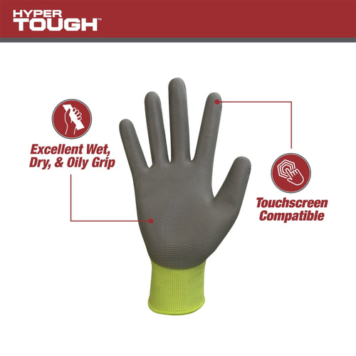 Hyper Tough Hi-Visibility Glove, Polyester Coating, Neon Green, Size Extra-Large, 3 Pairs EasyOptionXY LLC