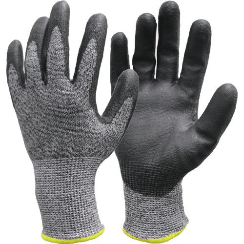 Hyper Tough HPPE ANSI A4 Anti Cut PU Coated Work Gloves, Full Fingers, Men's Medium Size EasyOptionXY LLC