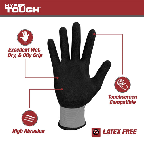 Hyper Tough Performance Grip Gloves, ANSI, Nitrile, Nylon, Spandex, Gray, x-Large EasyOptionXY LLC