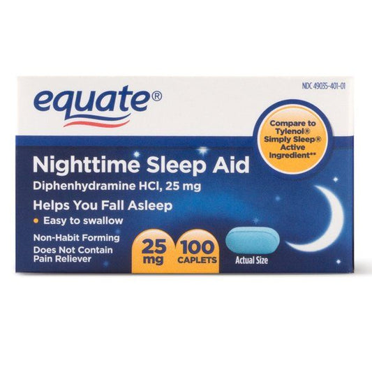 Equate Nighttime Sleep Aid Diphenhydramine HCl Caplets; 25 mg; 100 Count EasyOptionXY LLC