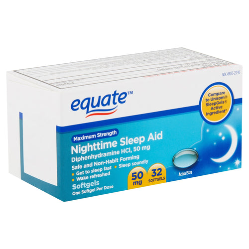 Equate Maximum Strength Nighttime Sleep Aid Softgels; 50 mg; 32 Count EasyOptionXY LLC