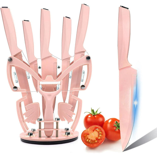 Kitchen Knife Set, 7-Pieces Stainless Steel Knives Set with Block, Chef Cooking Knife Set EasyOptionXY LLC