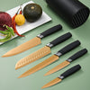 Kitchen Knife Set, 6 Pieces Sharp Stainless Steel Chef Knife Set with Cylindrical Block, Ergonomic Black Handle Knife with Gold Blades, Knife Set with Gift Box, House Warming Gift EasyOptionXY LLC