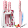 Kitchen Knife Set,Pink Flower 6PC Stainless Steel Sharp Chef Knife Set with Acrylic Stand, Cooking Non-slip Knife Set with Block, Non-stick Colorful Coating Gift for Women Girls EasyOptionXY LLC