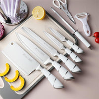 Kitchen Knife Set, 9-Piece White Sharp Non-Stick Coated Chef Knives Block Set,Stainless Steel Knife Set for Kitchen with Sharpener for Cutting Slicing Dicing Chopping EasyOptionXY LLC