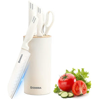 Knife Set for Kitchen, 5-Pieces White Cooking Knife Set with Storage Knife Holder, Sharp Stainless Steel Knife Block Set for Cutting Slicing Dicing Chopping EasyOptionXY LLC