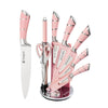 Kitchen Knife Set, 9-Pieces Pink Sharp Non-Stick Coated Chef Knives Block Set ,Stainless Steel Knife Set for Kitchen with Sharpener for Cutting Slicing Dicing Chopping EasyOptionXY LLC