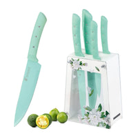 Kitchen Knife Set, 6 Pieces Green Stainless Steel Sharp Chef Knife with Acrylic Stand, Non-stick Coating Block Knife Set for Home Restaurant Apartment EasyOptionXY LLC