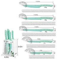 Kitchen Knife Set, 6 Pieces Green Stainless Steel Sharp Chef Knife with Acrylic Stand, Non-stick Coating Block Knife Set for Home Restaurant Apartment EasyOptionXY LLC