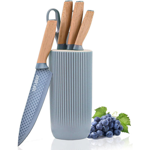 Kitchen Knife Set, 6 Pieces Blue Professional Knife Set with Universal Knife Block, Super Sharp Knife Set with Ergonomic Handle, Non-stick Stainless Steel Knife Block Set EasyOptionXY LLC
