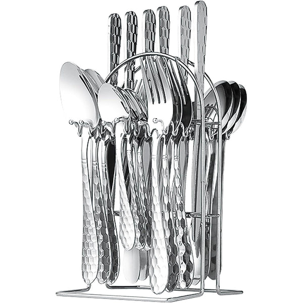 24 Pieces Silverware Set, Stainless Steel Flatware Set with Holder, Mirror Polished Utensils Set Service for 6, Durable Kitchen Eating Tableware Set, Include Fork Knife Spoon Set, Dishwasher Safe EasyOptionXY LLC