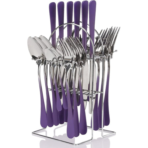 24 Pieces Flatware Set, Stainless Steel Cutlery Set with Silverware Holder, Modern Eating Tableware Set Includes Dinner Knives Forks Spoons, Hanging Silverware Set Service for 6 EasyOptionXY LLC