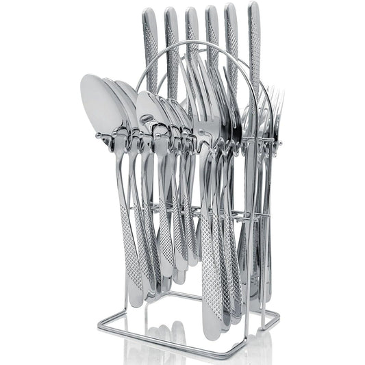 Gold Silverware Set, 24 Pieces Flatware Set with Silverware Holder, Stainless Steel Knives and Forks and Spoons Cutlery Set Service for 6, Kitchen Utensil Tableware Set with Antiskid Handle EasyOptionXY LLC