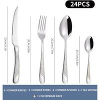 Gold Silverware Set, 24 Pieces Flatware Set with Silverware Holder, Stainless Steel Knives and Forks and Spoons Cutlery Set Service for 6, Kitchen Utensil Tableware Set with Antiskid Handle EasyOptionXY LLC