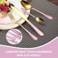 24 Pieces Flatware Set, Stainless Steel Flatware Set with Silverware Holder Spoons Forks Knives, Utensils Set Service for 6, Gold Mirror Polished and Matte Pink Painted EasyOptionXY LLC