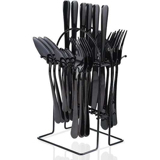 Flatware Set Rack, 24 Piece Gilded Silverware Set with stand, Hanging Stainless Steel Utensils Set Service for 6, Eating Tableware Set Include Fork Knife Spoon Holder Set, Dishwasher Safe EasyOptionXY LLC