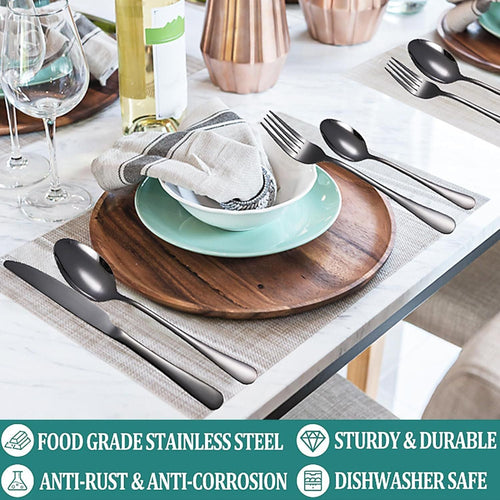 Flatware Set Rack, 24 Piece Gilded Silverware Set with stand, Hanging Stainless Steel Utensils Set Service for 6, Eating Tableware Set Include Fork Knife Spoon Holder Set, Dishwasher Safe EasyOptionXY LLC