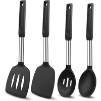 Silicone Cooking Spatulas and Spoons, 4 Pack Heat Resistant Silicone Cooking Utensils Set, Non Stick Large Kitchen Silicone Spatula and Spoons for Cooking, Mixing, Serving, Draining, Black EasyOptionXY LLC