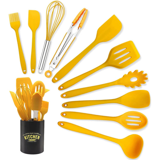 Cooking Utensils Set, 11 Piece Nonstick Silicone Kitchen Utensils Set with Holder, Heat Resistant Cookware Silicone Spatulas Set, Kitchen Gadgets Utensil Set for Cooking EasyOptionXY LLC