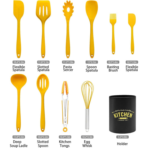 Cooking Utensils Set, 11 Piece Nonstick Silicone Kitchen Utensils Set with Holder, Heat Resistant Cookware Silicone Spatulas Set, Kitchen Gadgets Utensil Set for Cooking EasyOptionXY LLC