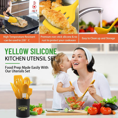 Cooking Utensils Set, 11 Piece Nonstick Silicone Kitchen Utensils Set with Holder, Heat Resistant Cookware Silicone Spatulas Set, Kitchen Gadgets Utensil Set for Cooking EasyOptionXY LLC