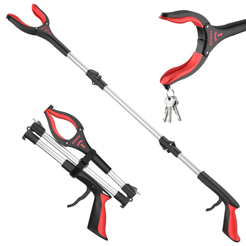 36 Inch Grabber Reacher, Kekoy Foldable Grabbers for Elderly Grab It Reaching Tool Heavy Duty, Anti-Slip Rotating Jaw with Magnet, 4" Wide Claw Opening Reachers for Seniors, Trash Picker Tool(Red) EasyOptionXY LLC