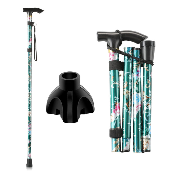 KEKOY Folding Cane, 5-Level Adjustable Height Walking Stick Lightweight Walking Cane for Men & Women - Foldable, Adjustable, Collapsible, Free Standing Cane with 2 Cane Tips EasyOptionXY LLC