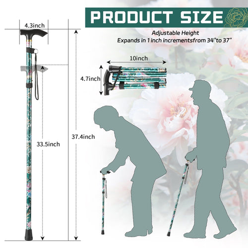 KEKOY Folding Cane, 5-Level Adjustable Height Walking Stick Lightweight Walking Cane for Men & Women - Foldable, Adjustable, Collapsible, Free Standing Cane with 2 Cane Tips EasyOptionXY LLC