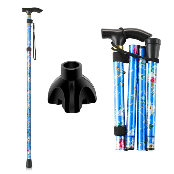 KEKOY Foldable Walking Cane, Floral Printed Canes for Men and Women - Self-Standing Cane, Lightweight Cane, Folding Cane with Adjustable Heights for Special Balancing EasyOptionXY LLC