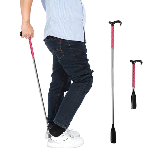 KEKOY Long Shoe Horn, 14" to 34" Adjustable and Retractable Expander Long Handle Shoe Stick, Stainless Steel Sock Removal Tool for Shoes, Shirts and Pant with Travel Bag EasyOptionXY LLC