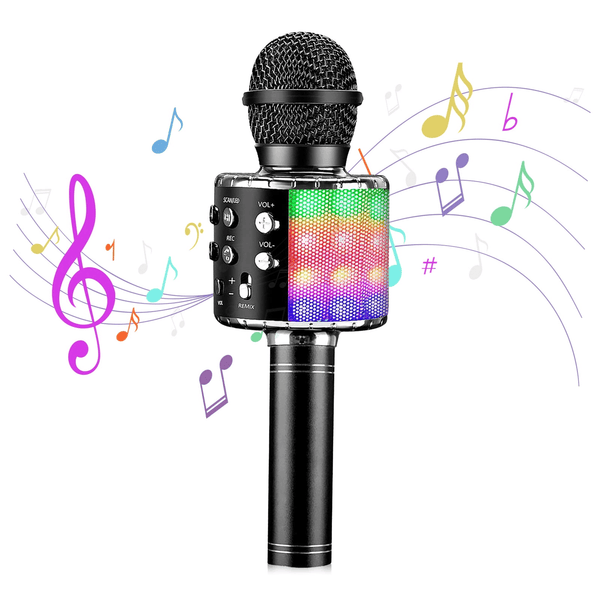 Kids Microphone, Wireless Bluetooth Microphone with LED Lights, Children Microphone Singing Toys Christmas Gifts for Kids and Adults, Black EasyOptionXY LLC